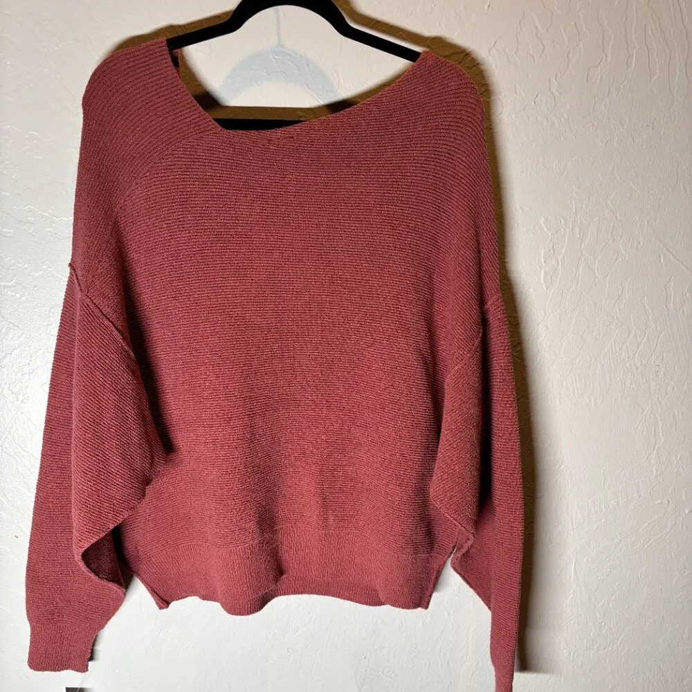 Free People Women Ribbed Knit Sweater Marsala Cotton‎ Blend – Size M NWT